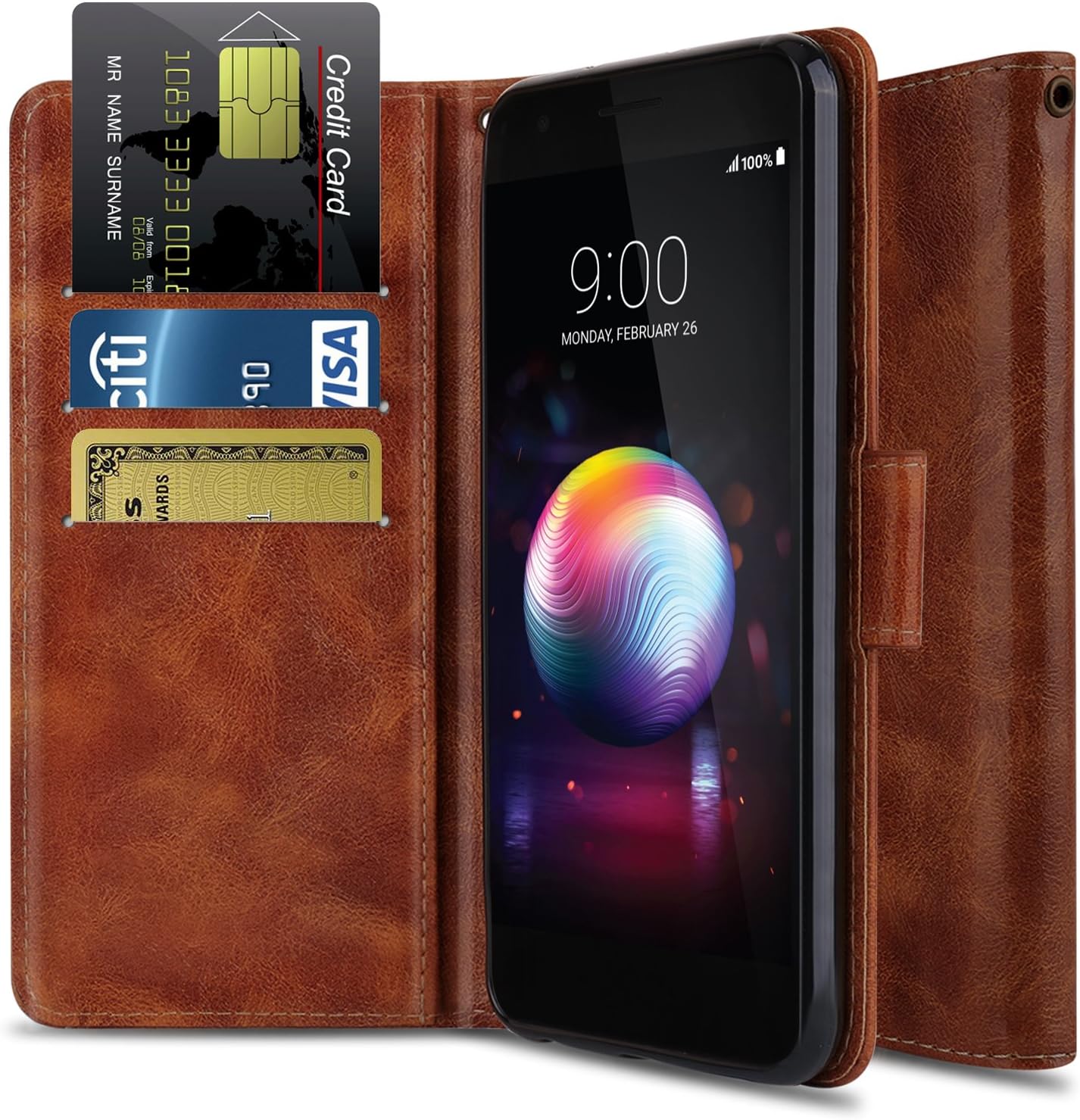 Wallet Case for LG K51 OTOONE [Flip Folio] Heavy Duty Shock Proof PU Leather Wallet Protective Phone Cover with Kickstand for LG Phone 2018 (Bronze)