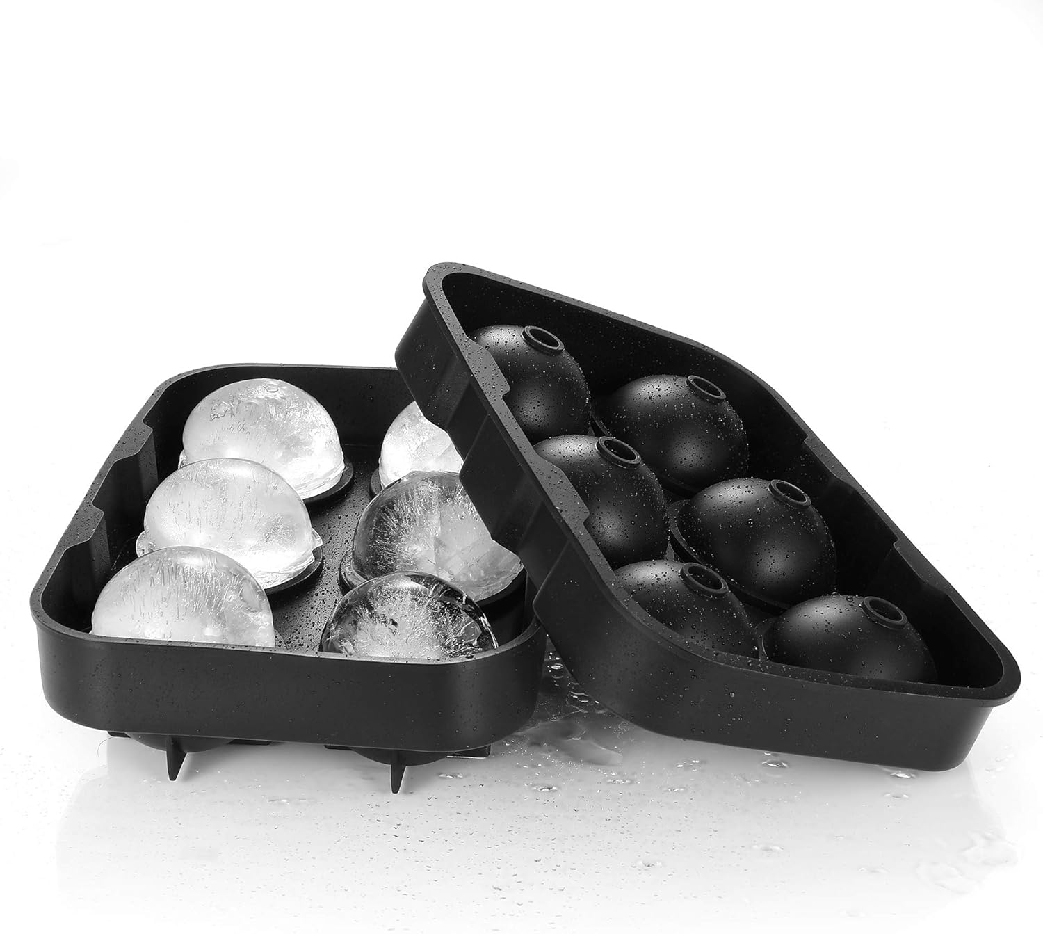 Ice Cube Tray, Silicone Ice Cube Molds for Freezer with Lid (Set of 4) - Sphere Ice Ball, Large Square, Diamond Cut & Hexagonal Shapes Ice Maker for Whiskey, Reusable and BPA Free: Kitchen & Dining