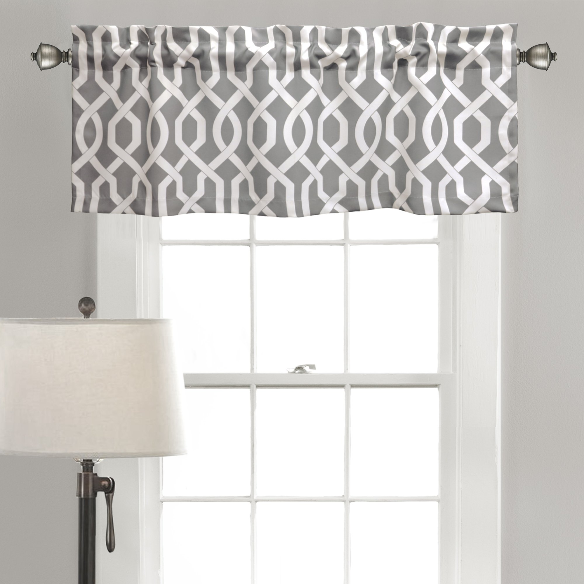 Lush Decor Lush Décor Edward Trellis Room Darkening Valance, 18 inch x 52 inch + 2 inch Header, Gray