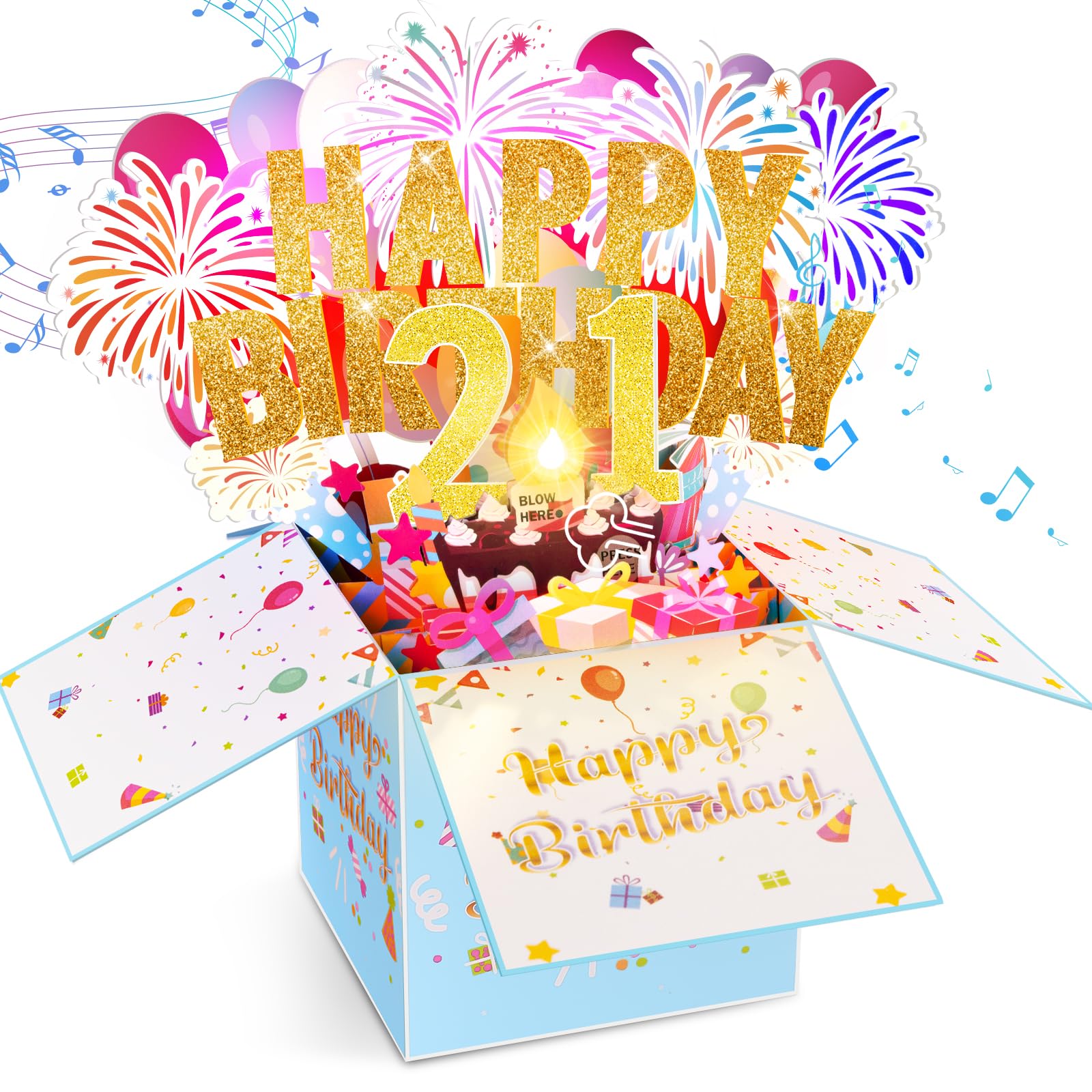 Photo 1 of Tnvee 21ST Birthday Cards with Lights & Music & Candle, 3D Pop Up Singing Happy Birthday Greeting Cards Gfits for 21 Years Old Girl Boy Friends