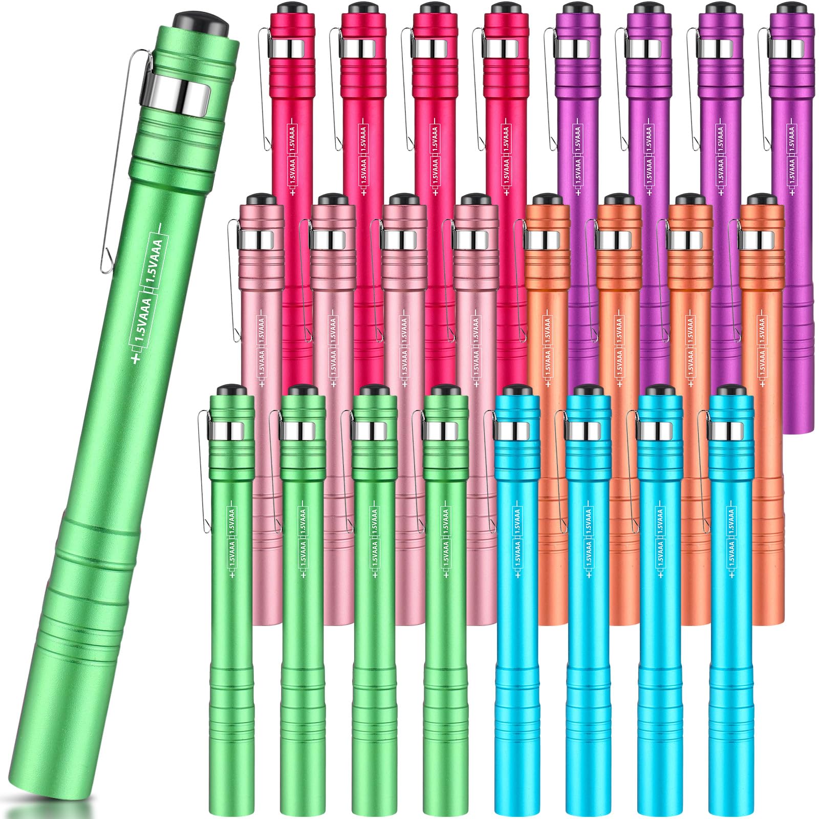 Photo 1 of Rossesay 24 Pack LED Pen Lights Bulk, Pocket Flashlight with Clip, Aluminum Pen Flashlights Mini Pen Lights for Nurses Hospital Outdoor Camping Emergency Hiking (Multicolor)
