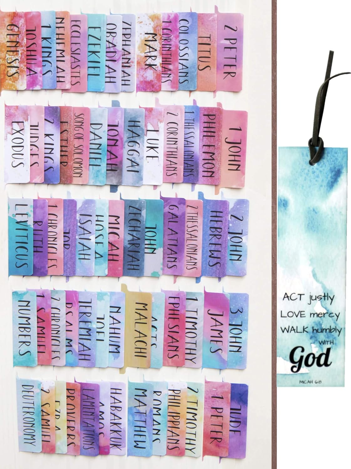 Watercolor Laminated Bible Tabs (Large Print, Easy to Read