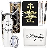 Domensi 6 Pcs Funny Allegedly Lawyer Judge Gift Inspirational Gift for Law Student 20 oz Tumbler Marble Sign Makeup Bag Notepad Ballpoint for Law Paralegal School College Teacher(Black)