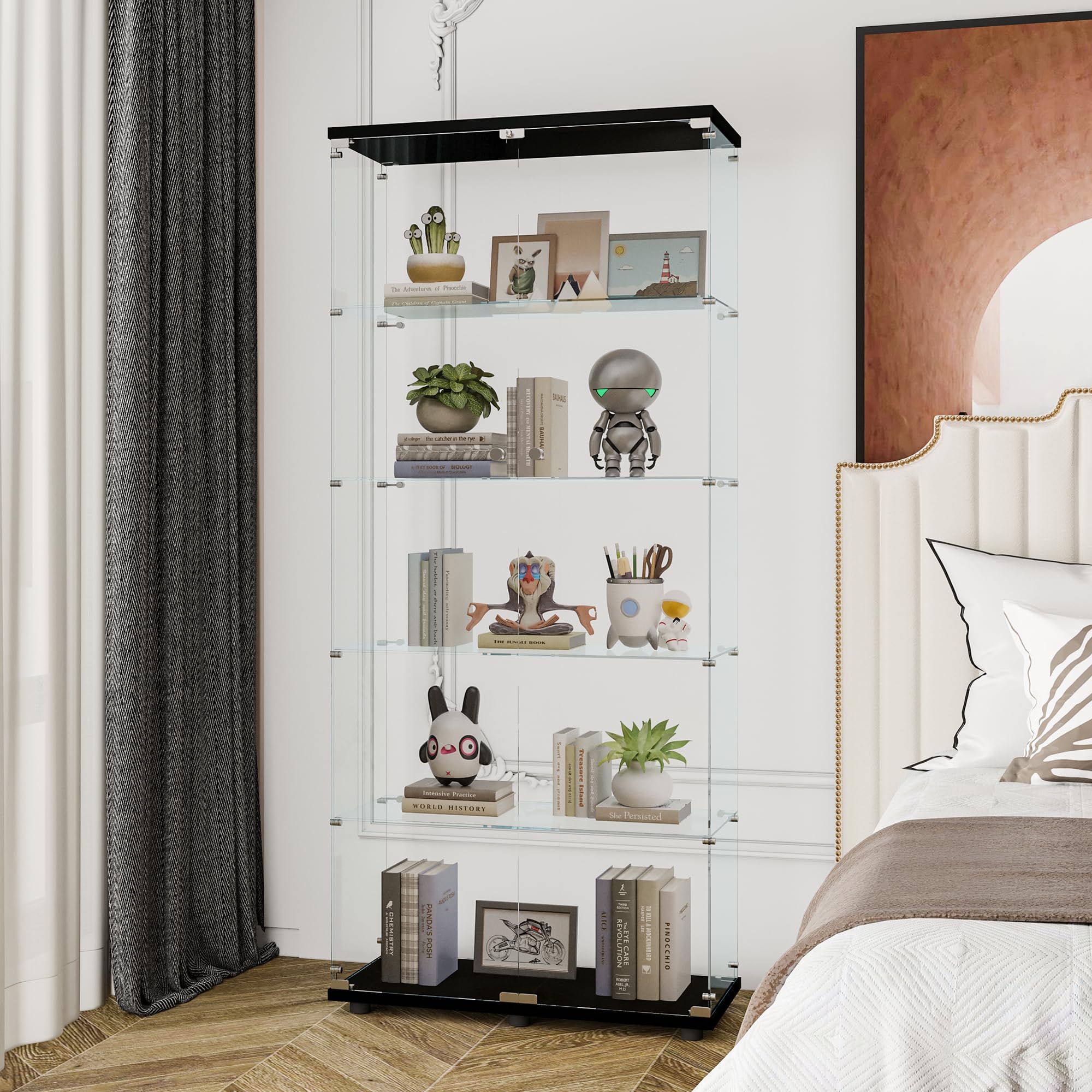 nifoti 74" H 5-Shelf Glass Display Cabinet with