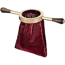 Brass & Red Velvet Offering Bag With Two Handles - 19 Inches, 3" Opening For Church Collections