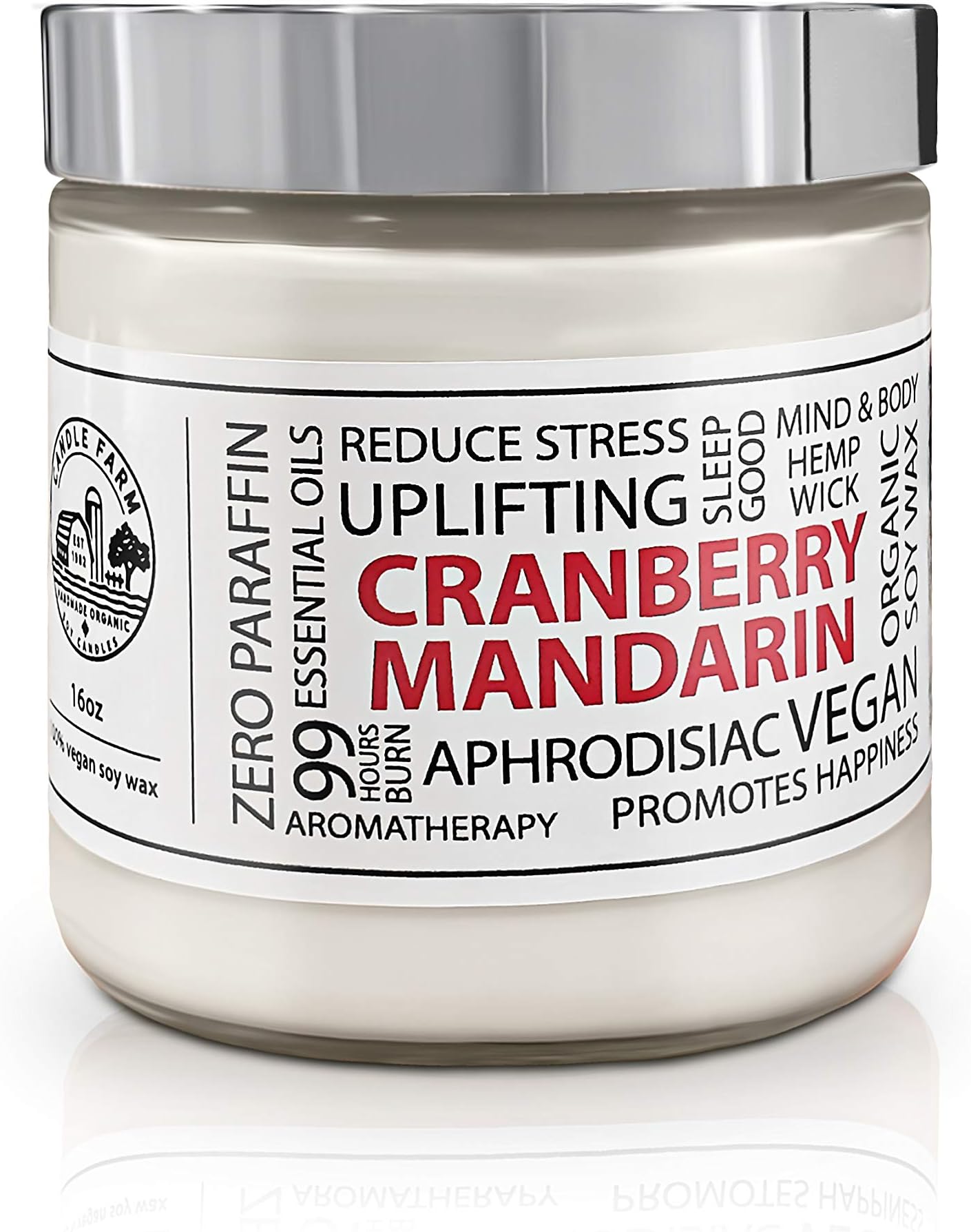 Scented Candle Made from Soy Wax Made with Natural Essential Oils - Cranberry Mandarin Aromatherapy by Candle Farm