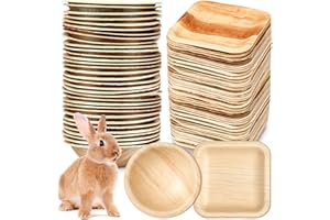 LOYIM 50 Pcs Disposable Palm Leaf Bowls Plates Set for Rabbits 4, Sturdy Bamboo Party Bowls Decorative Compostable Tableware for Bunnies Birthday Outdoor BBQ Picnic Wedding