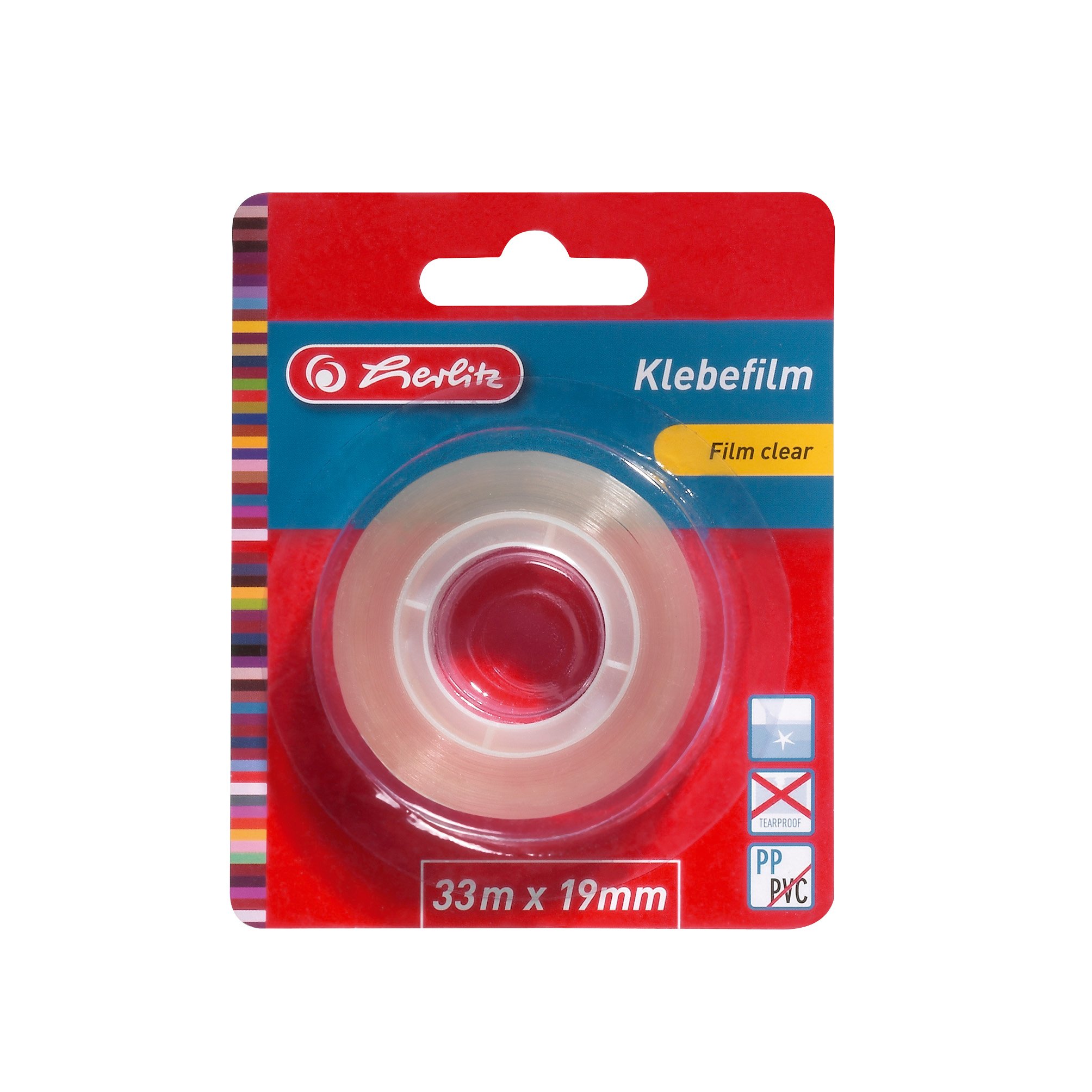 Herlitz 10509669 Transparent Adhesive Film, 33 m x 19 mm, 1 Piece on Blister Card