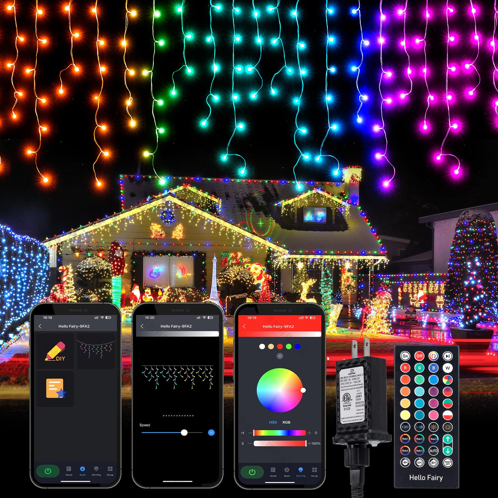Photo 1 of ***DAMAGED - SEE NOTES/PICTURES*** Brightown Smart Icicle Lights for Outside, 66Ft 608 LED RGB Smart Christmas Lights with 58 Preset Modes, App or Remote Control, Music Sync, Memory and Timer Function for Indoor/Outdoor Use