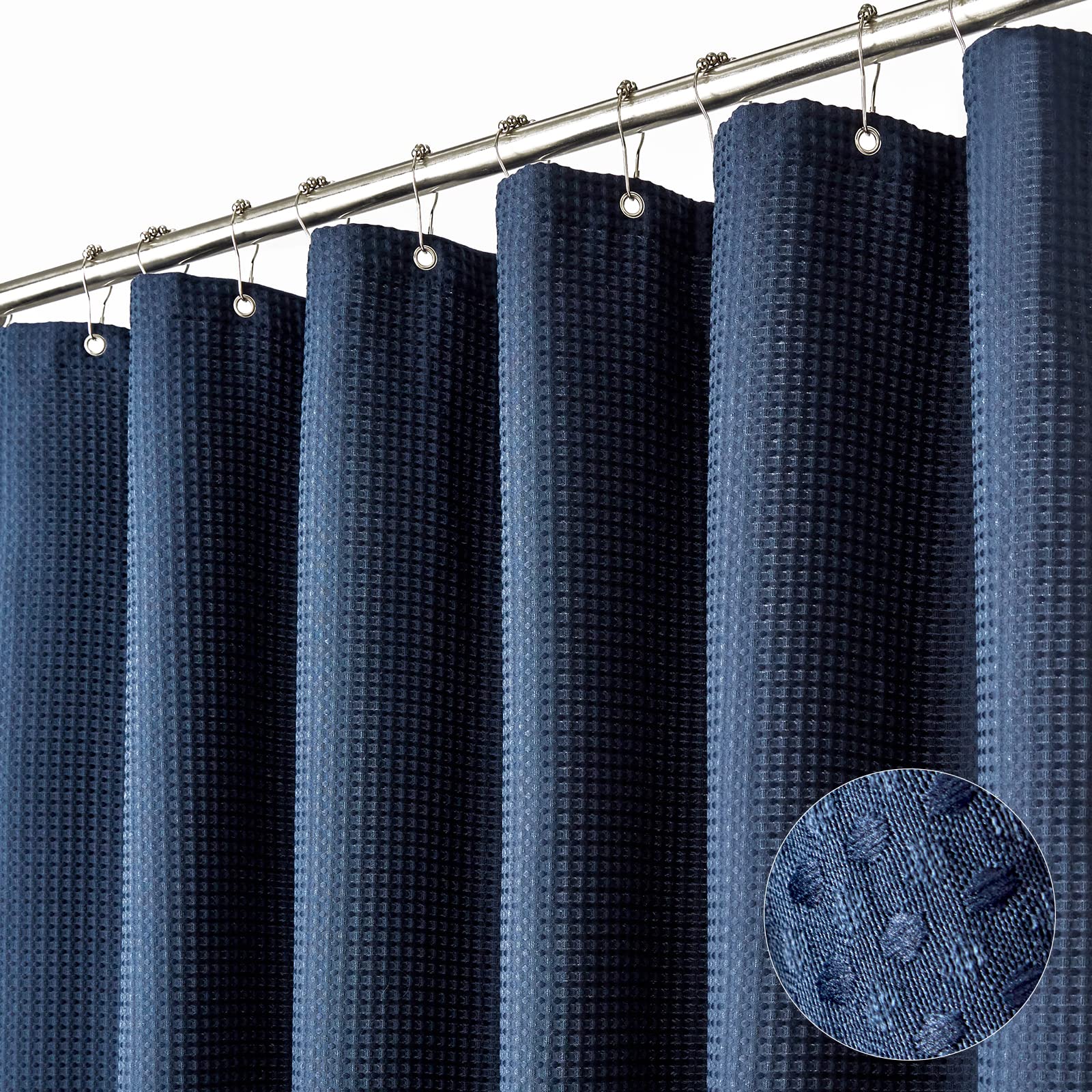 Dynamene Stall Waffle Shower Curtain 256 GSM Heavy Fabric 60x72 Navy Blue