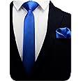 GUSLESON 2.4" Slim Necktie and Handkerchief Set For Men Solid Skinny Tie Set