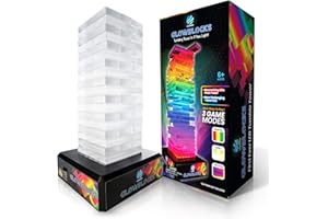 Glowsphere Glowblocks Light-Up Tumbling Tower Game, First Ever LED Building Blocks Stacking Game, Indoor Board Game for Kids and Adults for Family Game Night