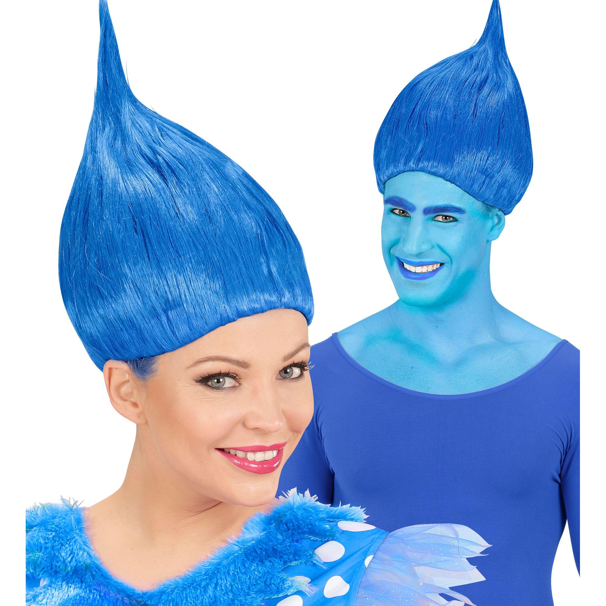 W WIDMANN MILANO Party Fashion - Trolly Wig for Adult Unisex, Elf, Fantasy, Fairy Tales, Fairy Tales, Aliens, Space, Carnival, Theme Parties, Blue