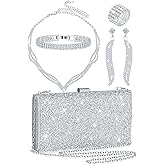 Henoyso 5 Pcs Purse Rhinestone Jewelry Set Rhinestone Clutch Purse Bride Prom Jewelry Necklace Earrings Bracelets for Women (One Side, Graceful Style)