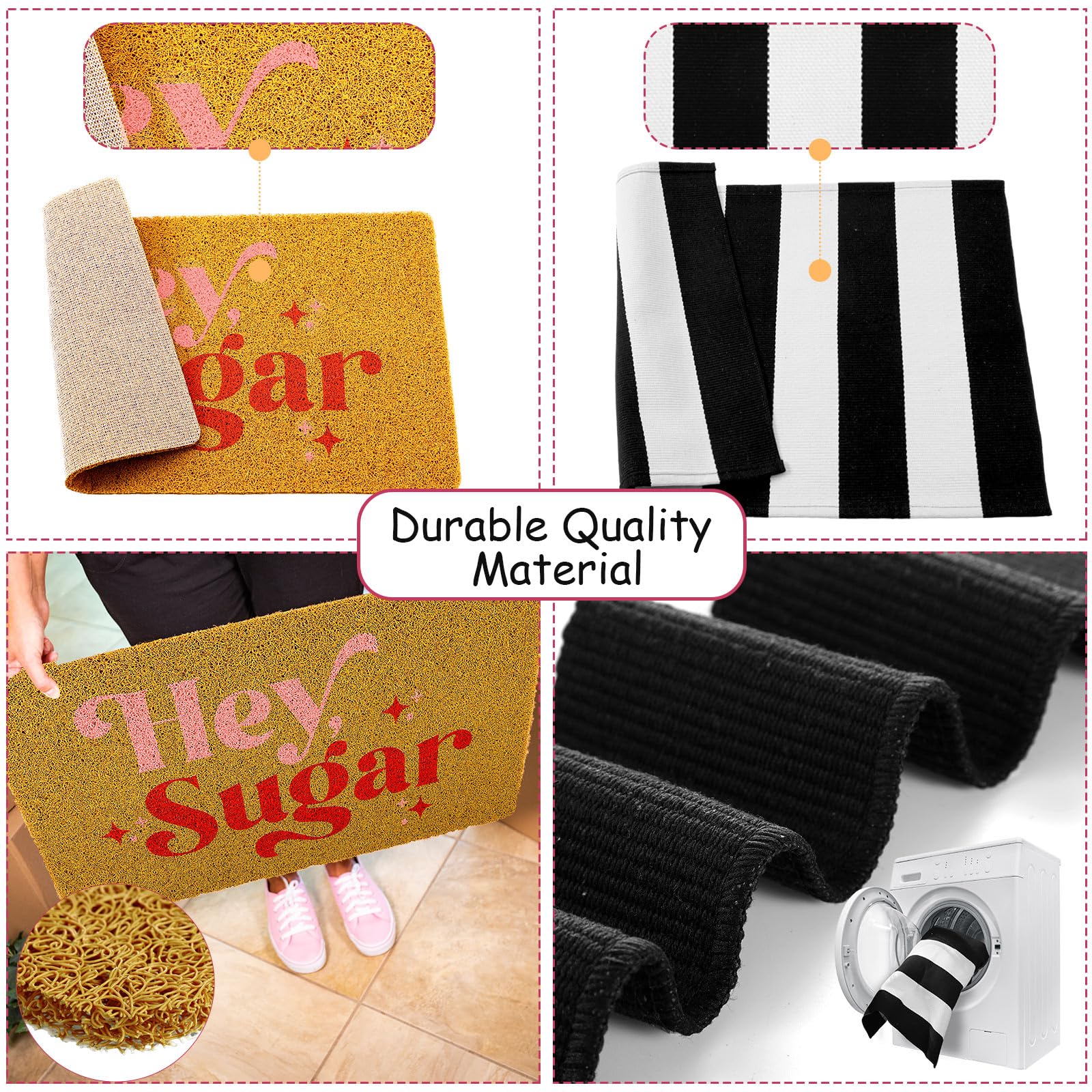 Duraaamo Set of 2 Hey Sugar Doormat Valentine‘s Day Welcome Door Mat Black and White Striped Doormat with Non Slip Rubber Backing Rug for Home Bathroom Kitchen Entrance Front Door - Image 3