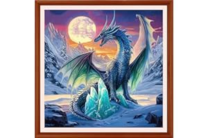 DMCXART Counted Cross Stitch Kits for Adults Needlepoint Kits Unprinted Cross Stitching Embroidery Kit 11CT Cross Stitch Supplies-Moon Blue Winged Dragon 18x18 inch
