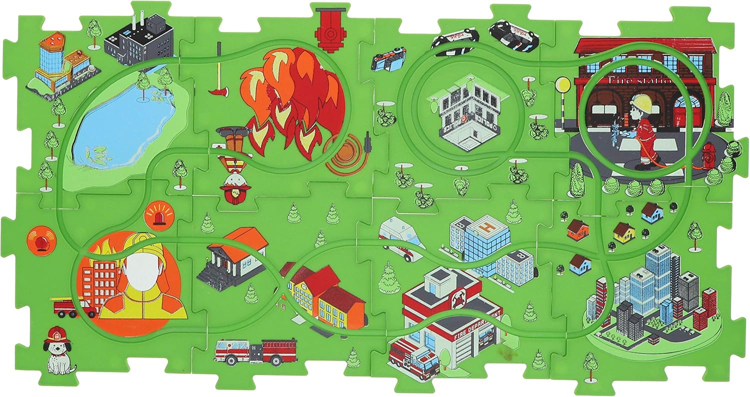 Puzzle Track Play Set BatteryOperated Toy Vehicle & Floor Puzzle Play Mat 16 Pc