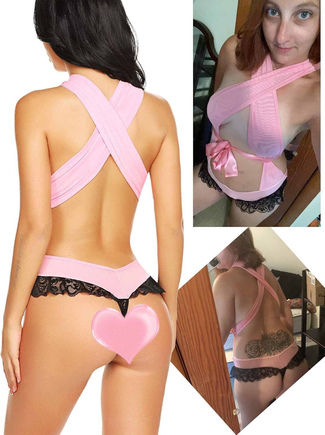 ADOME Women Lingerie Bandage Halter Teddy Cross Back Bodysuit Exotic Teddy Babydoll at  Women’s Clothing store