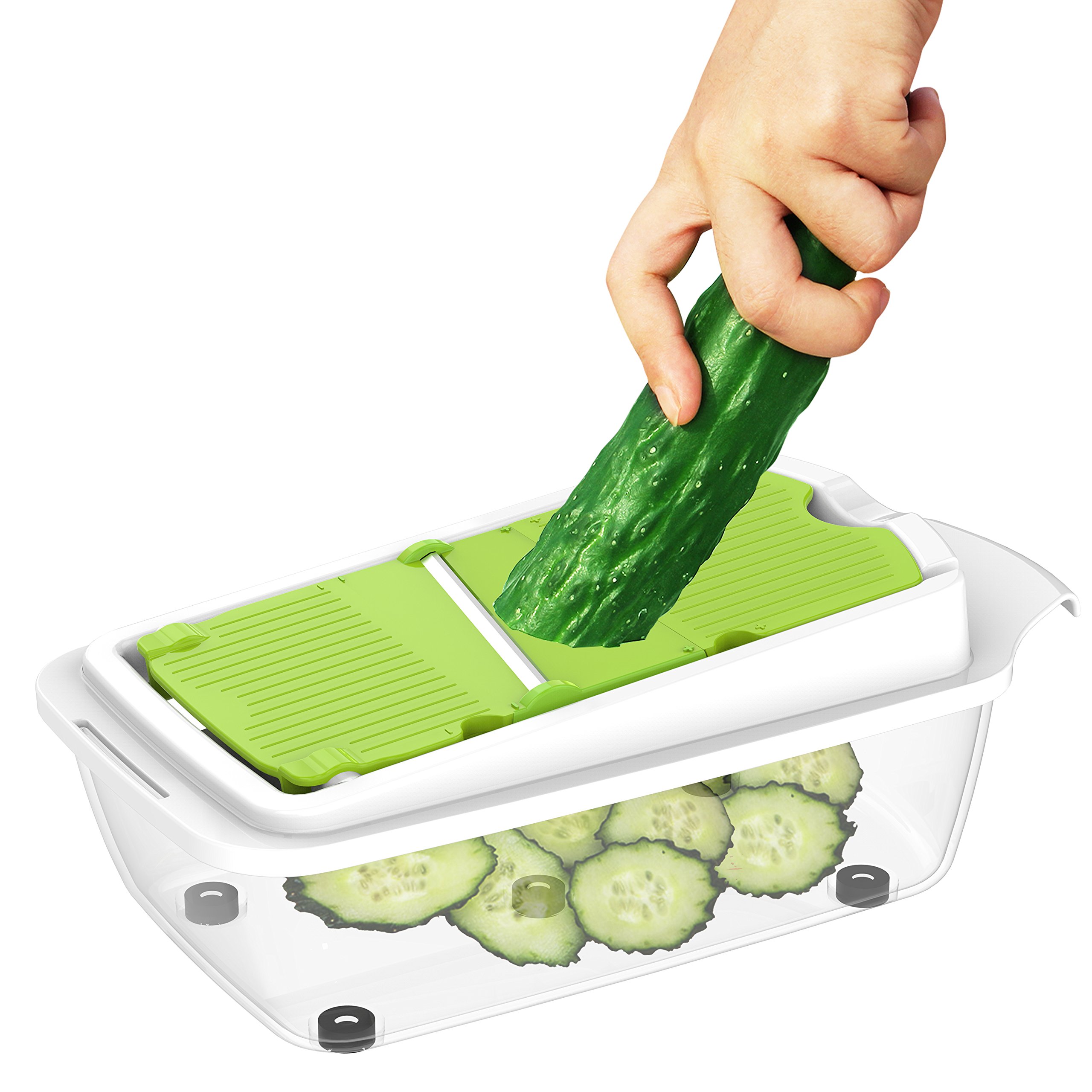 Vegetable Chopper Dicer Slicer Cutter Manual / Vegetable Grater with 11 Interchangeable Blades - LOVKITCHEN Multi-functional Adjustable Vegetable & Fruit Chopper Dicer with Storage Container