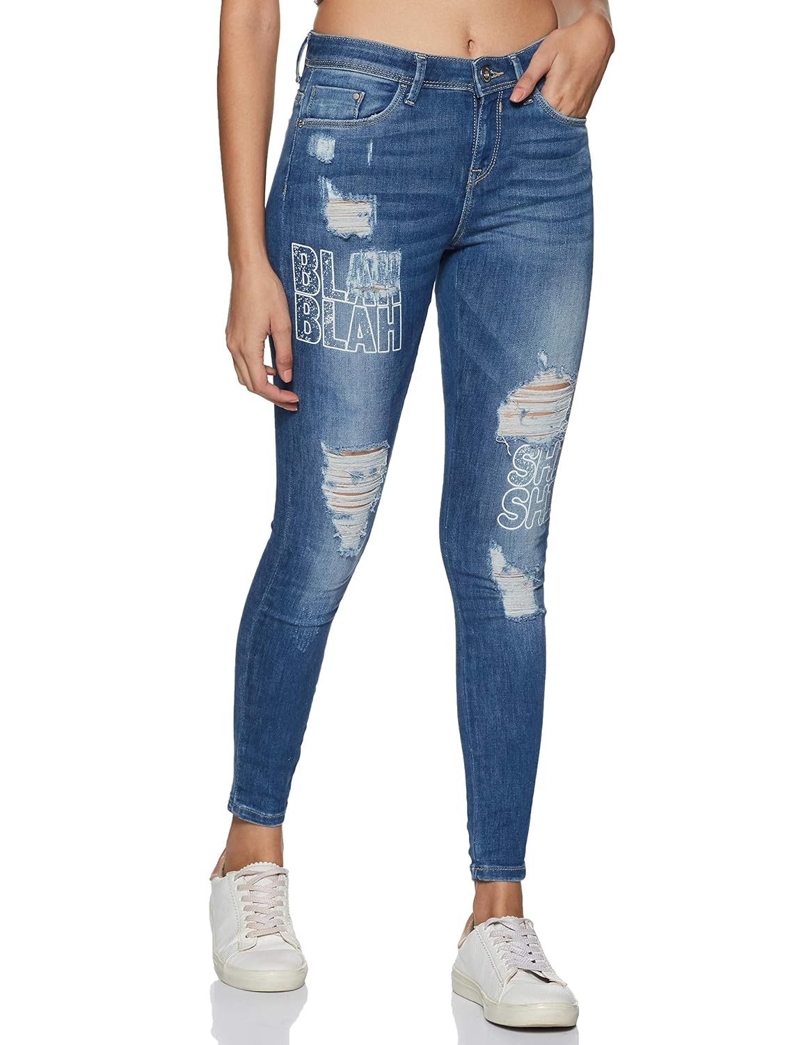 Buy ONLY Women's Slim Fit Jeans (196301801_Medium Blue Denim_26) at