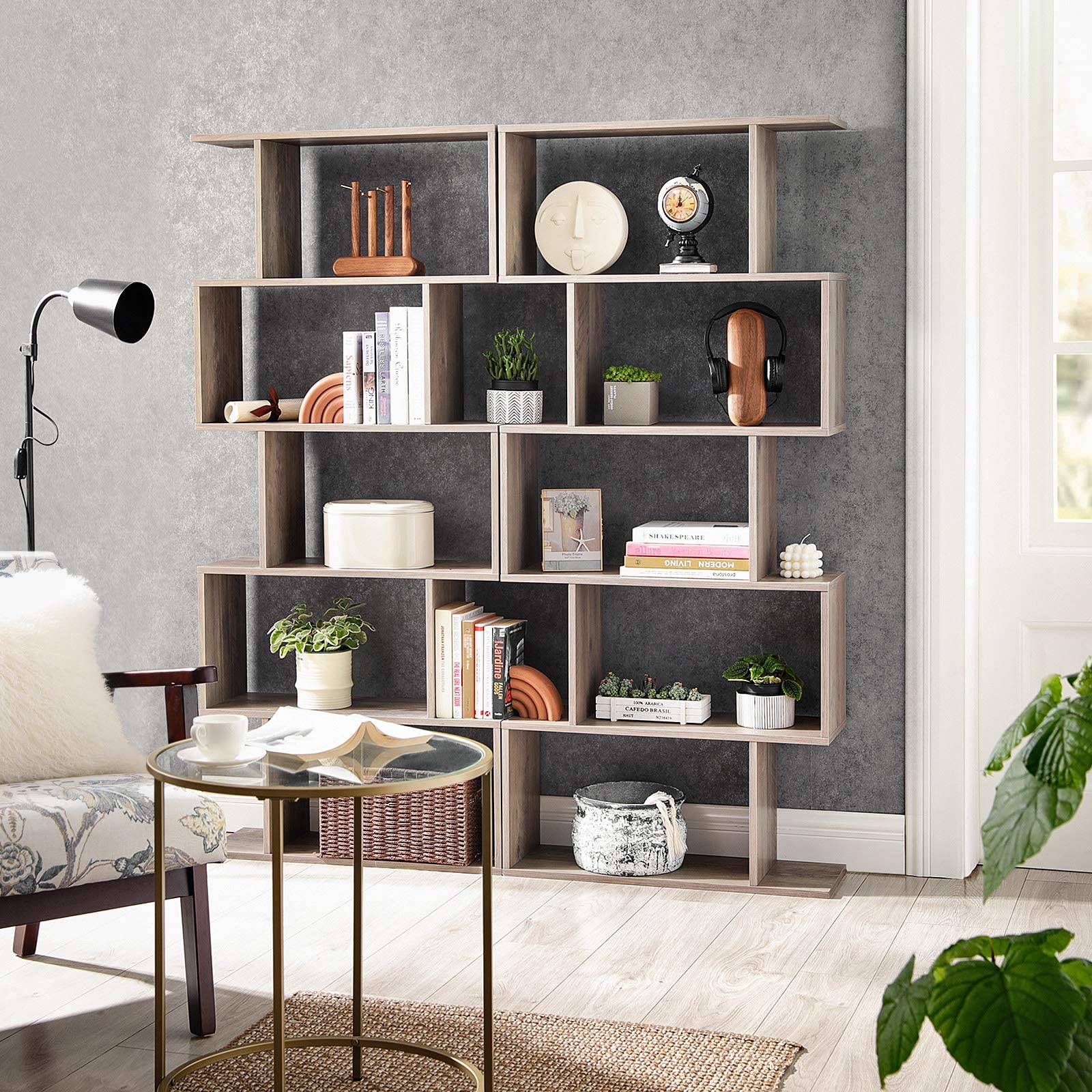 VASAGLE Wooden Bookcase, Display Shelf and Room Divider, Freestanding Decorative Storage Shelving, 5-Tier Bookshelf, Greige ULBC062M01 9.4D x 27.6W x 62.6H in