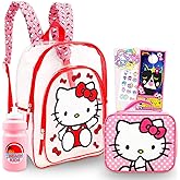 Hello Kitty Backpack with Lunch Box - Bundle with 16" Clear School Bag for Girls, Lunch Bag, Water Bottle, Tattoos, More | Transparent Clear Backpack for Kids School Supplies