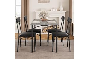 IDEALHOUSE Kitchen Table and Chairs for 4, Dining Table Set for 4 with Upholstered Chairs, 5 Piece Rectangular Kitchen Table Set, Dining Room Table Set for Small Space, Apartment, Rustic Grey