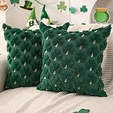 DFXSZ St Patricks Day Pillow Covers 18x18 inch Set of 2 St Patricks Day Decorations Green Golden Yellow Shamrock Soft Plush Faux Fur Jacquard Throw Pillows for Holiday Festivals Home Decor PTK022A18