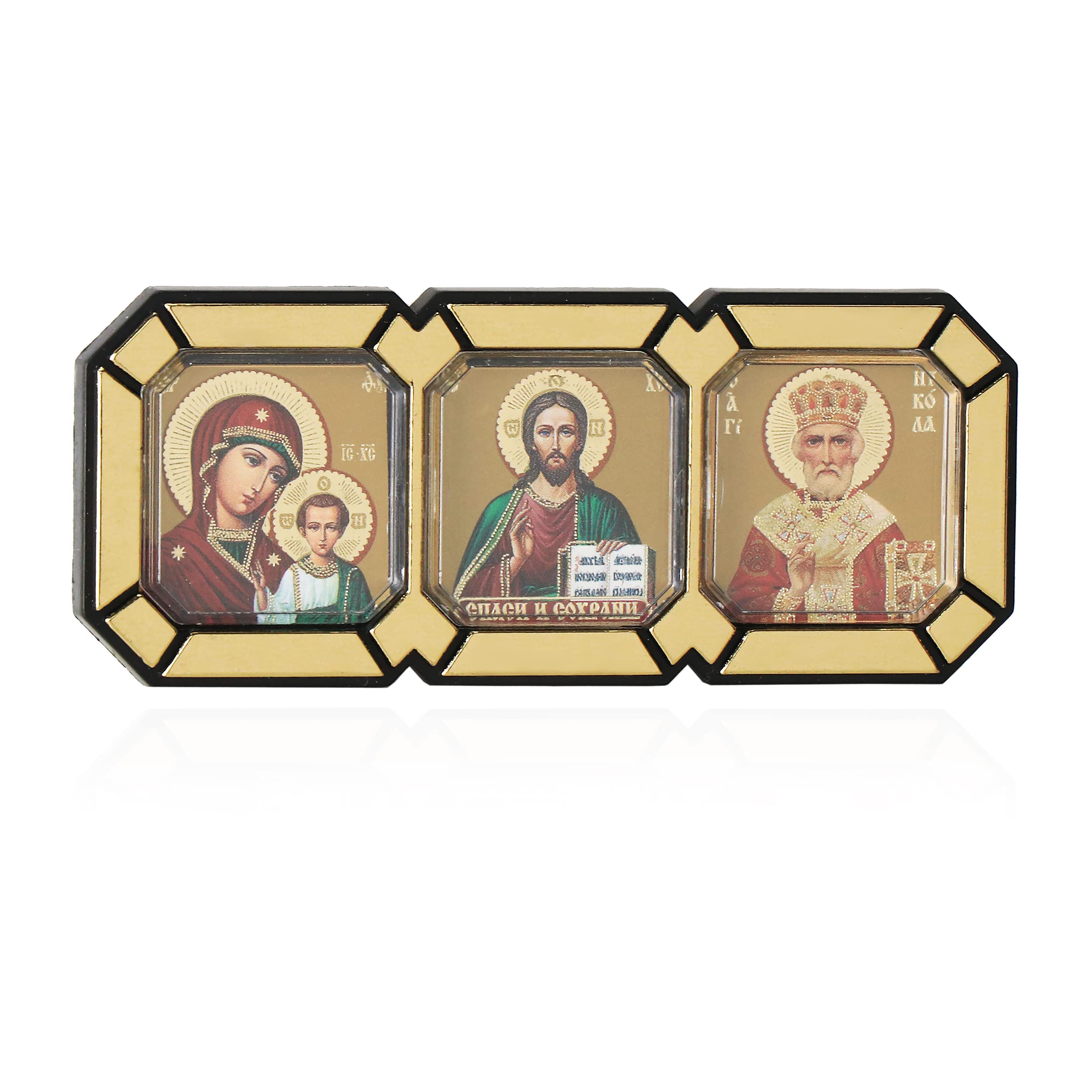 NKlaus Icon Auto Triptych Mother of God of Kazan Jesus Christ Saint Nicholas 1223