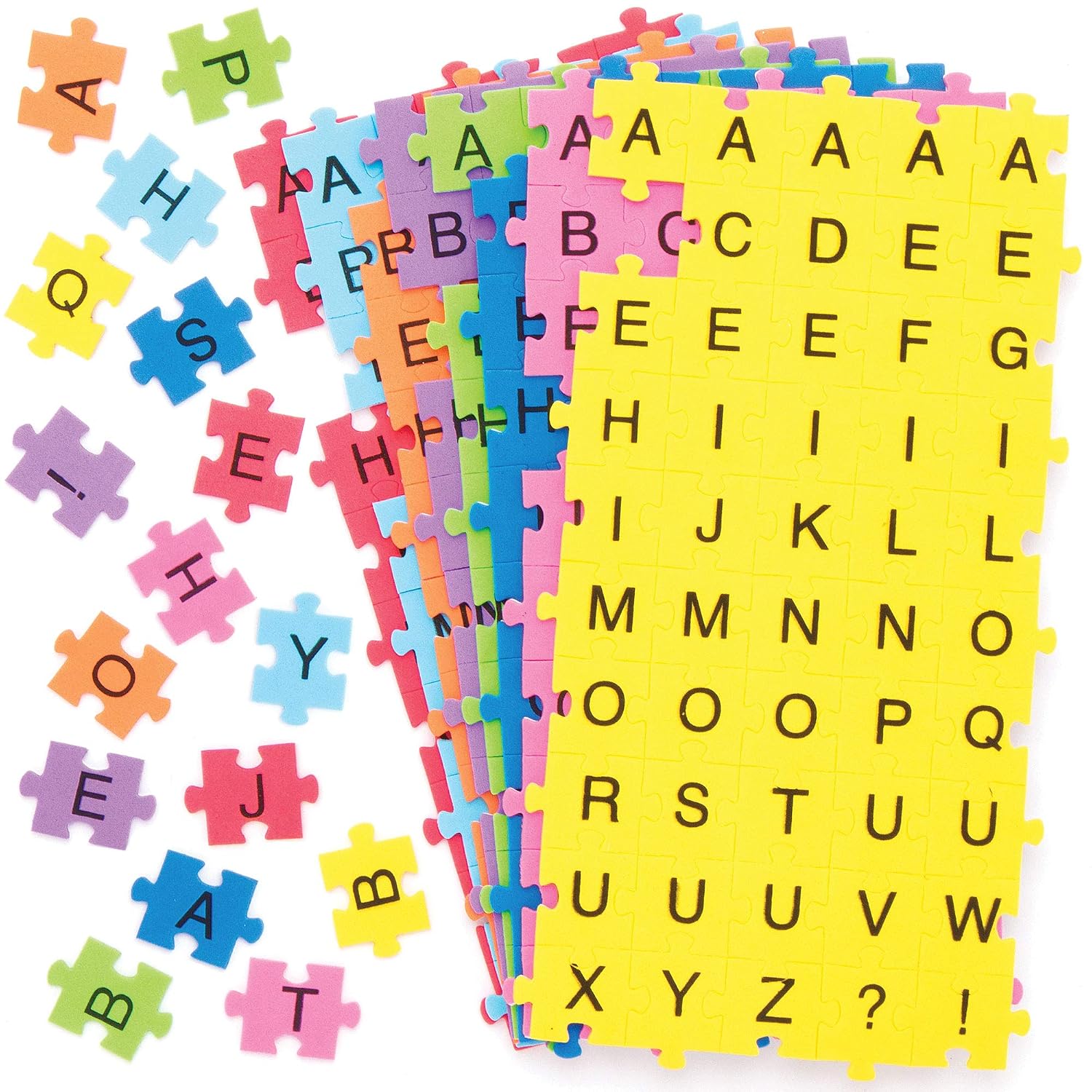 Baker Ross AT995 Self-Adhesive Foam Jigsaw Puzzle Letters - Pack of 400, Arts and Crafts Letter Stickers, Assorted Colours