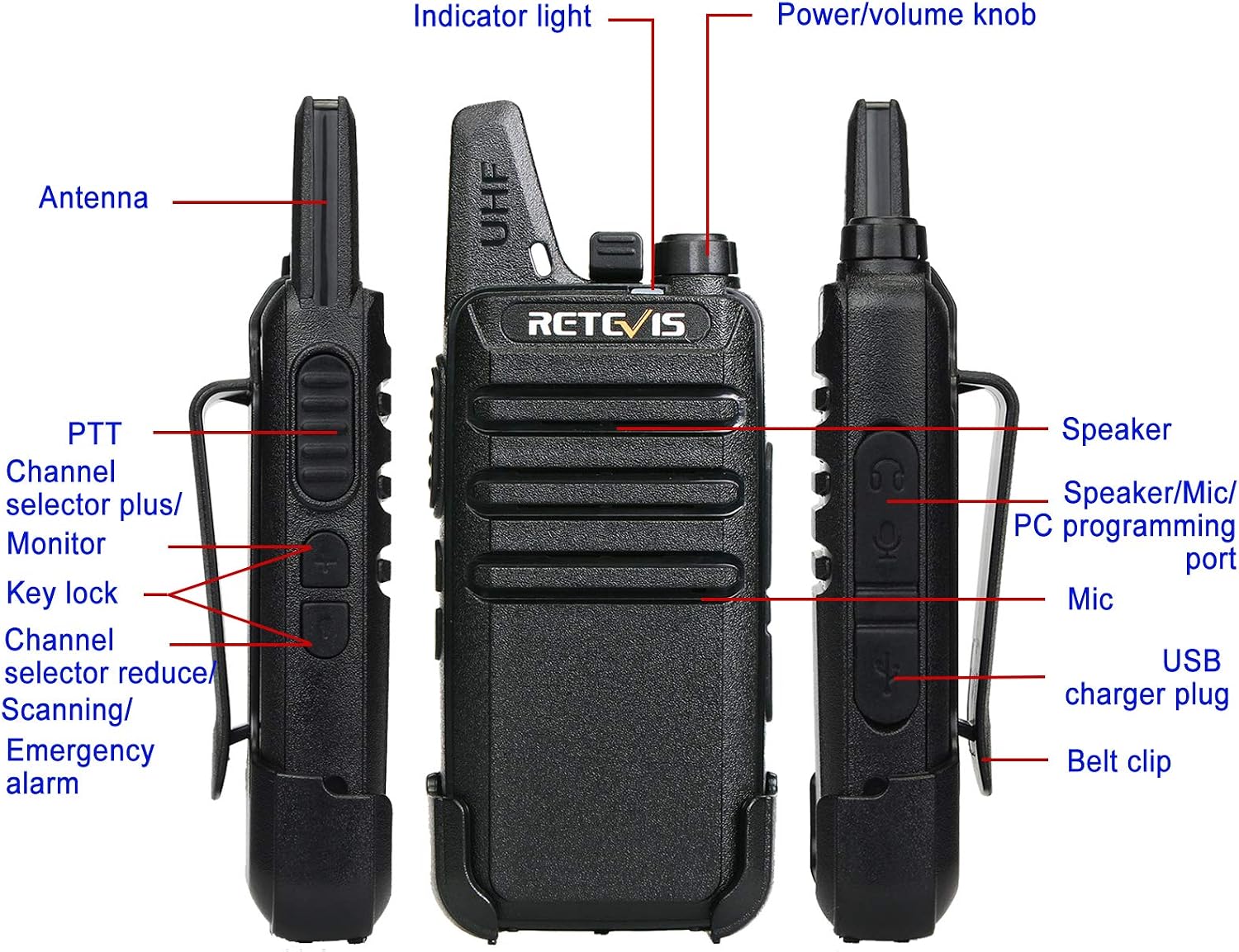 Retevis RT622 Walkie Talkie, PMR446 Rechargeable 2 Way Radio, Squelch VOX, Emergency Alarm - Image 3