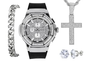 Techno Pave Men's Iced Out Oversized Watch & Cross Necklace Set