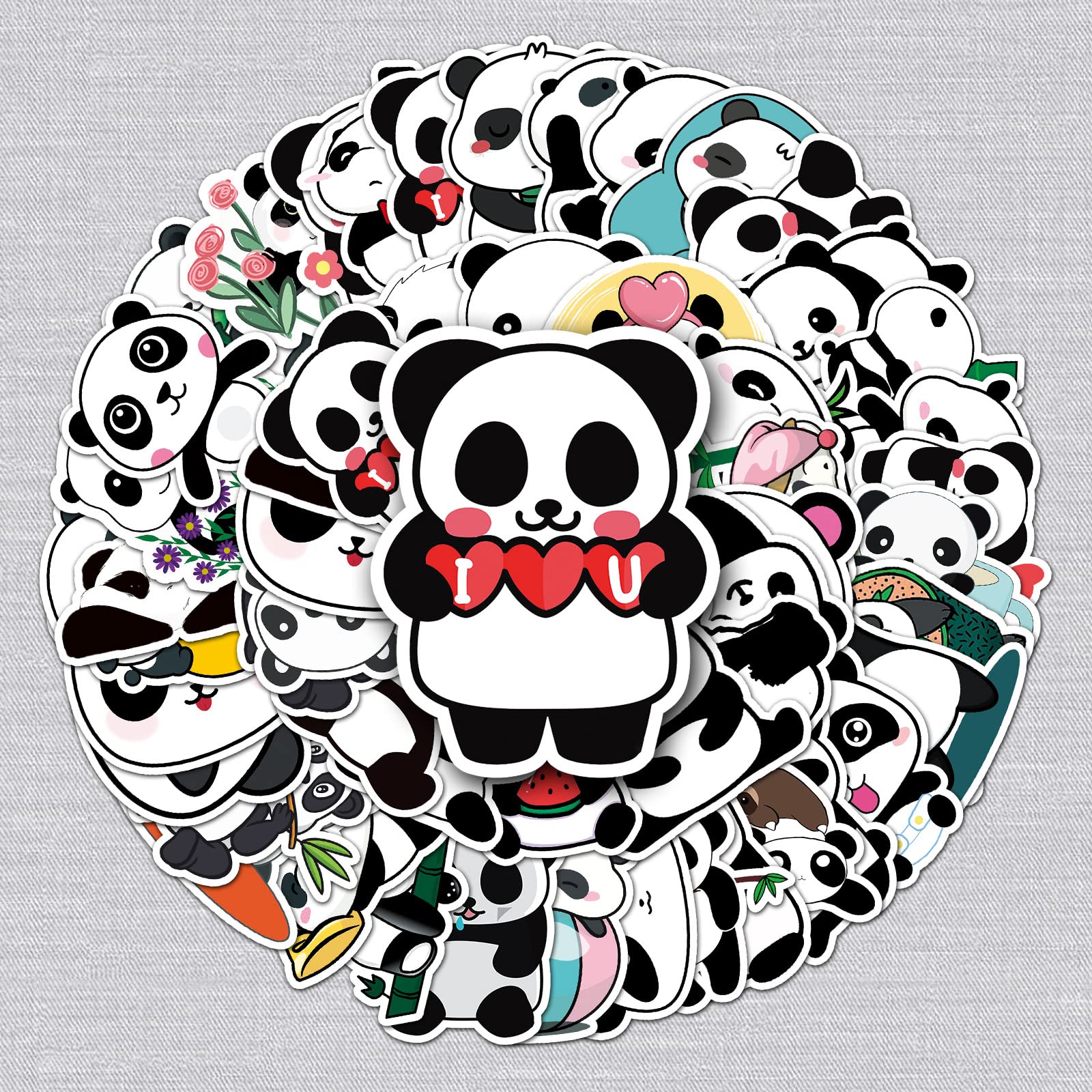 50 Pcs Panda Stickers for Kids Teens Adults Boys Girls Gift,Stickers Pack for Laptop,Skateboard,Luggage,Car,Bike, Cup,Computer,Water Bottle Decor,Panda Vinyl Waterproof Sticker Decals