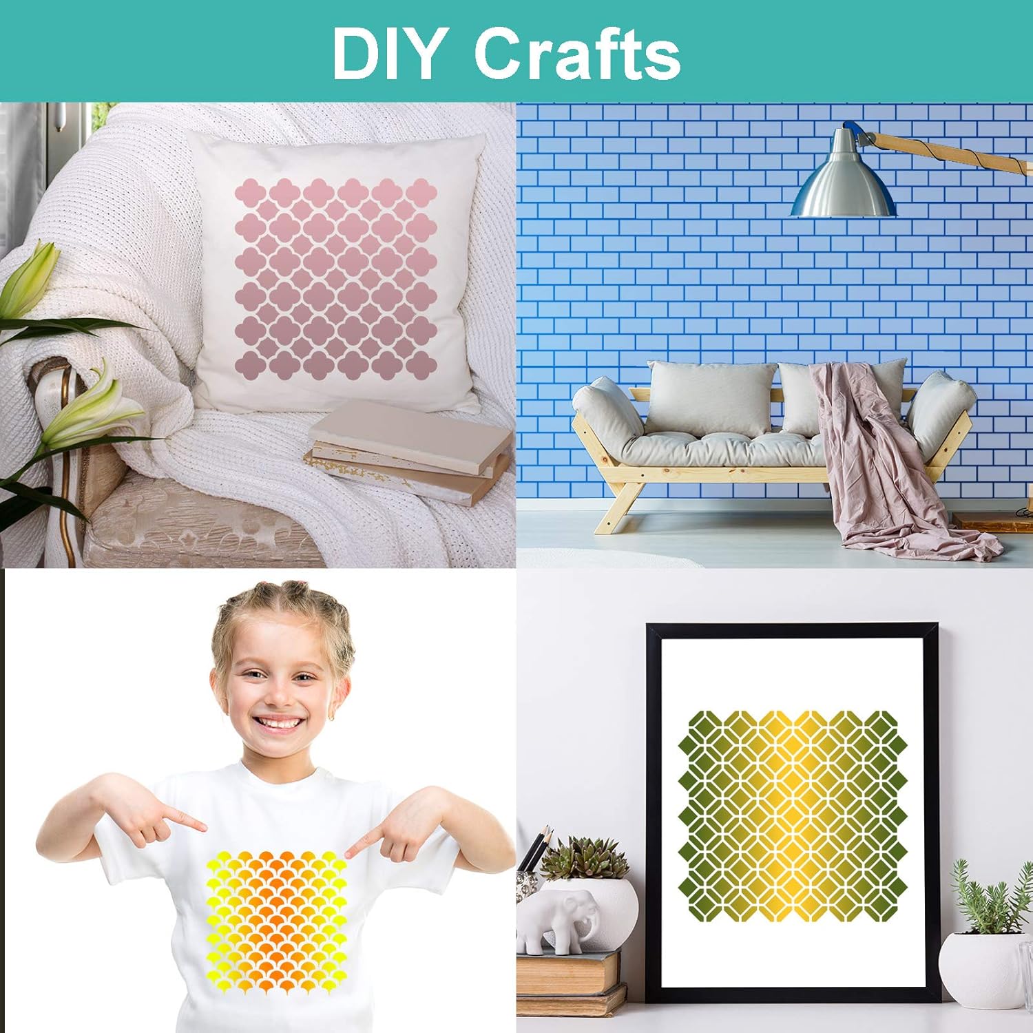 12 Sets Geometric Honeycomb Stencils Art Painting Templates Stencils for Scrapbooking Drawing Tracing DIY Furniture Wall Floor Decor, 7.87 x 7.87 Inch : Kitchen & Dining