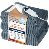 Bedsure GentleSoft Heated Blanket Throw - Soft Ribbed Flannel Electric Blanket, Gifts for Grandma (50x60 inches, Grey)