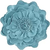 JWH Handmade Flower Pillow Cover Decorative Floral Pillow Case Round Cushion Summer Pillowcase for Home Bed Couch 14x14 Inches Teal Blue