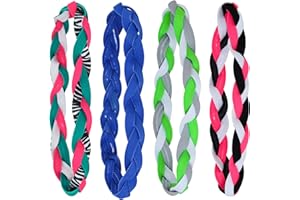 kilofly 4pc Girls Nonslip Grip Braided Headbands Teens Sports Hair Elastic Bands
