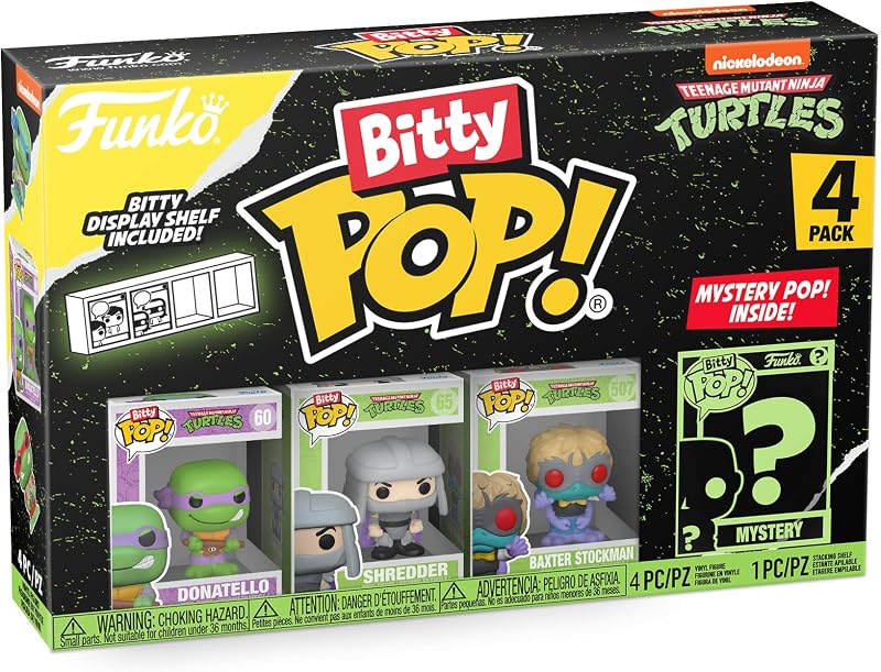 Bitty Pop! Teenage Mutant Ninja Turtles - Leonardo, Michelangelo, April O’Neil et Une Mini-Figurine Mystère en Surprise - 2.2 Cm - TMNT - Donatello Collectionnable - Étagère Empilable Incluse