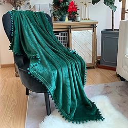 LOMAO Flannel Blanket with Pompom Fringe
