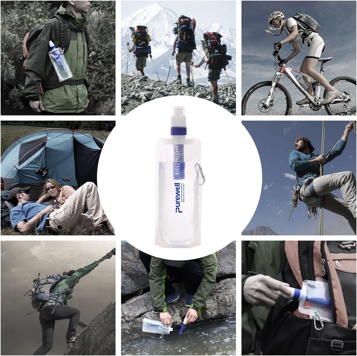 Collapsible Water Filter Canteens for Hiking, Water Bag/Bottle with Filter, Squeeze Water through a Filter, Lightweight, BPA Free, Leak Proof, Emergency Preparedness (White) : Sports & Outdoors