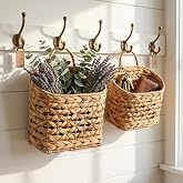 FRONDENT Wicker Hanging Planter, Farmhouse Decor Basket, Set of 2 | for Door, Entryway, Wall, Kitchen Countertop Decor or Organizing, 13.6" &times; 6.7" &times; 8.7" and 8.1" &times; 5.1" &times; 7.9", Water Hyacinth