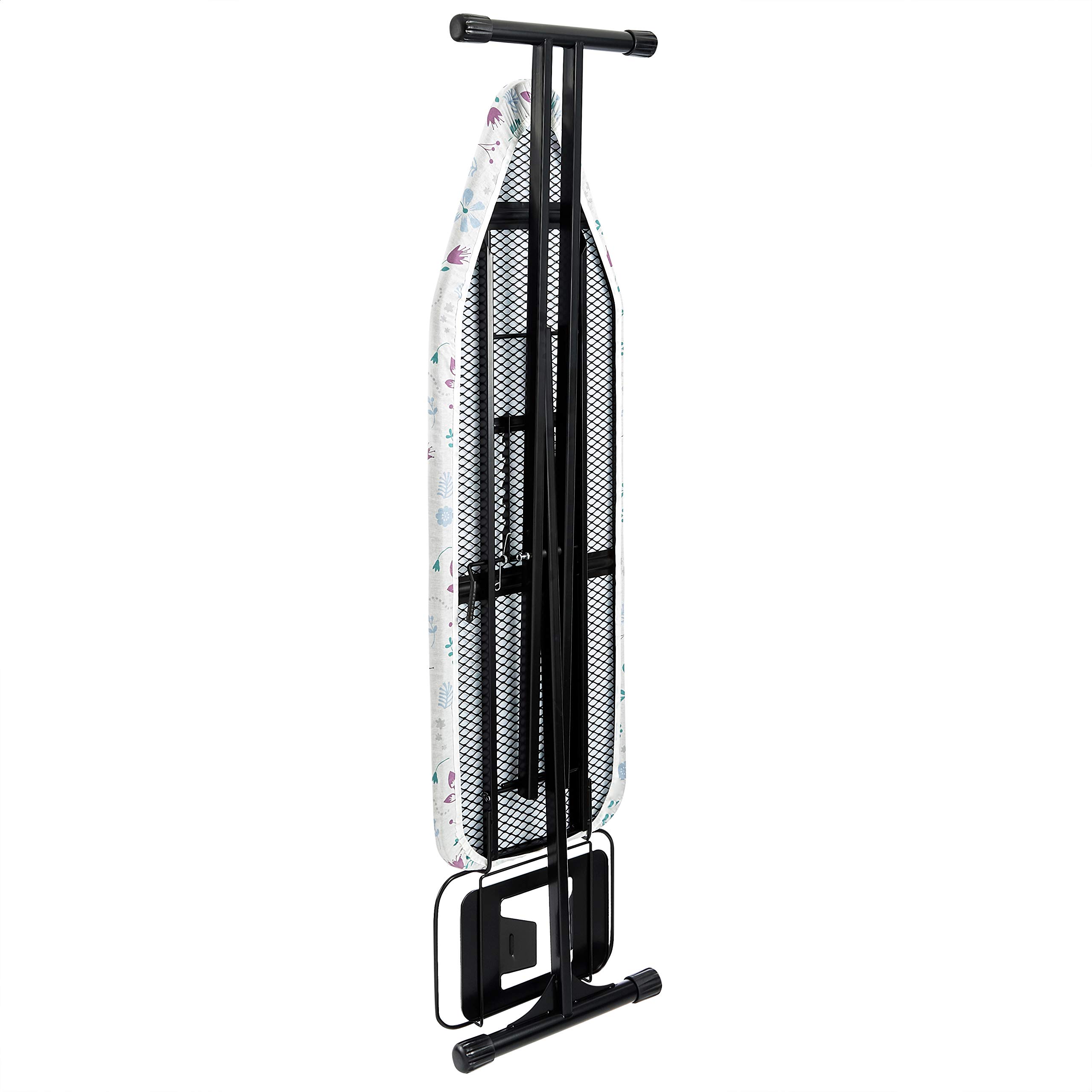 Amazon Basics Ironing Board Medium 122x38 cm with Iron Rest H Shape, Black, Floral