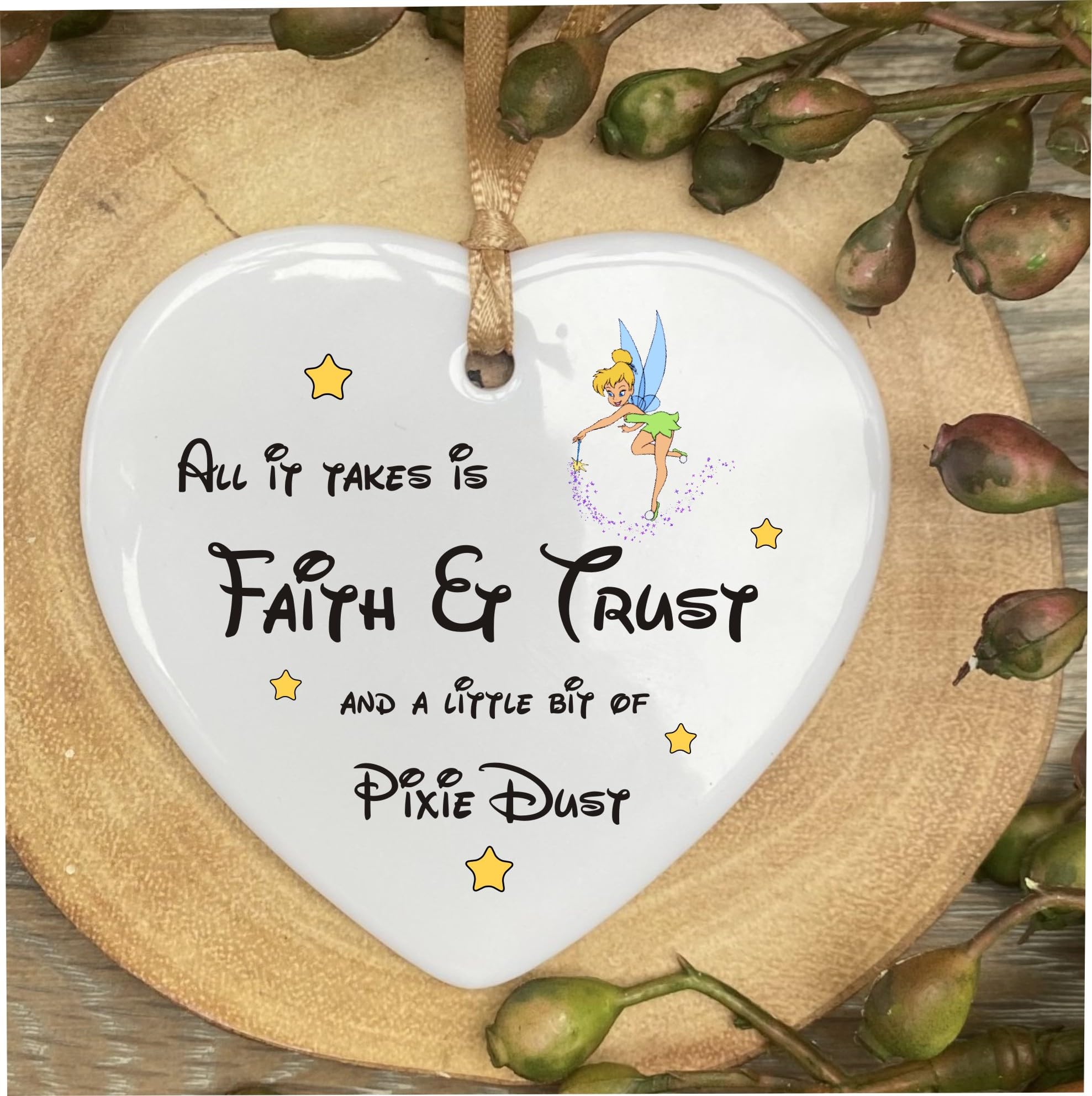 Walt D Tinkerbell Girl Inspired Quote Ceramic Heart Plaque Sign Keepsake Gifft cr65