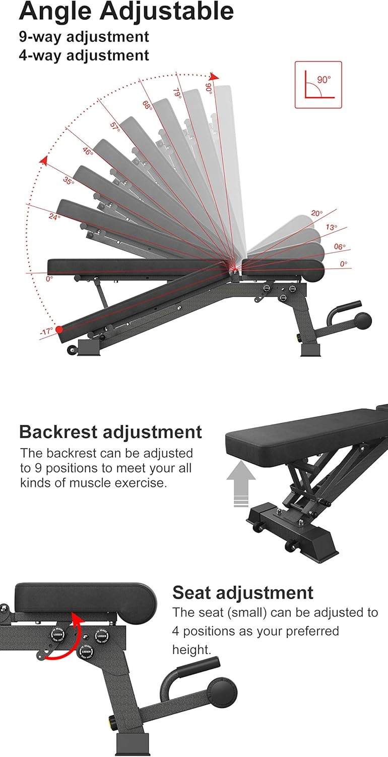 YouTen Adjustable 9 Positions Incline Decline Sit Up Bench Improved Cushion for Exercise, Handles for Dragon Flag, Rated Full Body Workout Foldable Bench for Dragon Flag (Black) : Sports & Outdoors