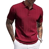 COOFANDY Mens Knit Polo Shirts Short Sleeve Ribbed Textured Polo Shirt Lightweight Casual Golf Shirts Collared T Shirt