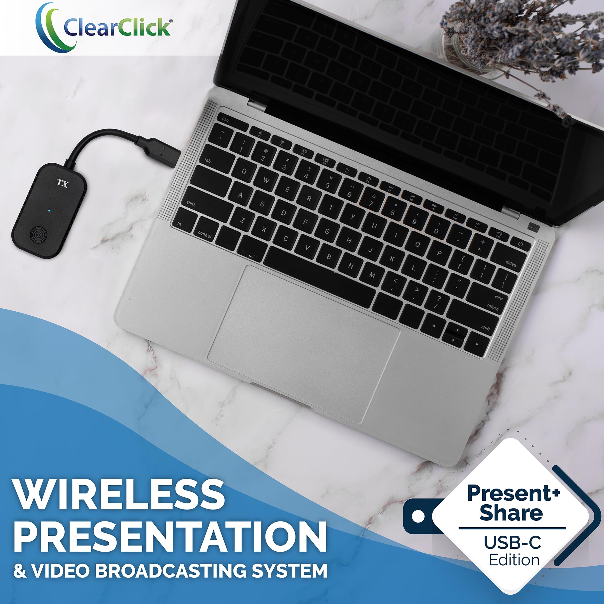 ClearClick Present+Share (USB-C Edition) - Wireless Presentation & Video Broadcasting System for Laptops & Smartphones (2 USB-C Transmitters, 1 HDMI Receiver)