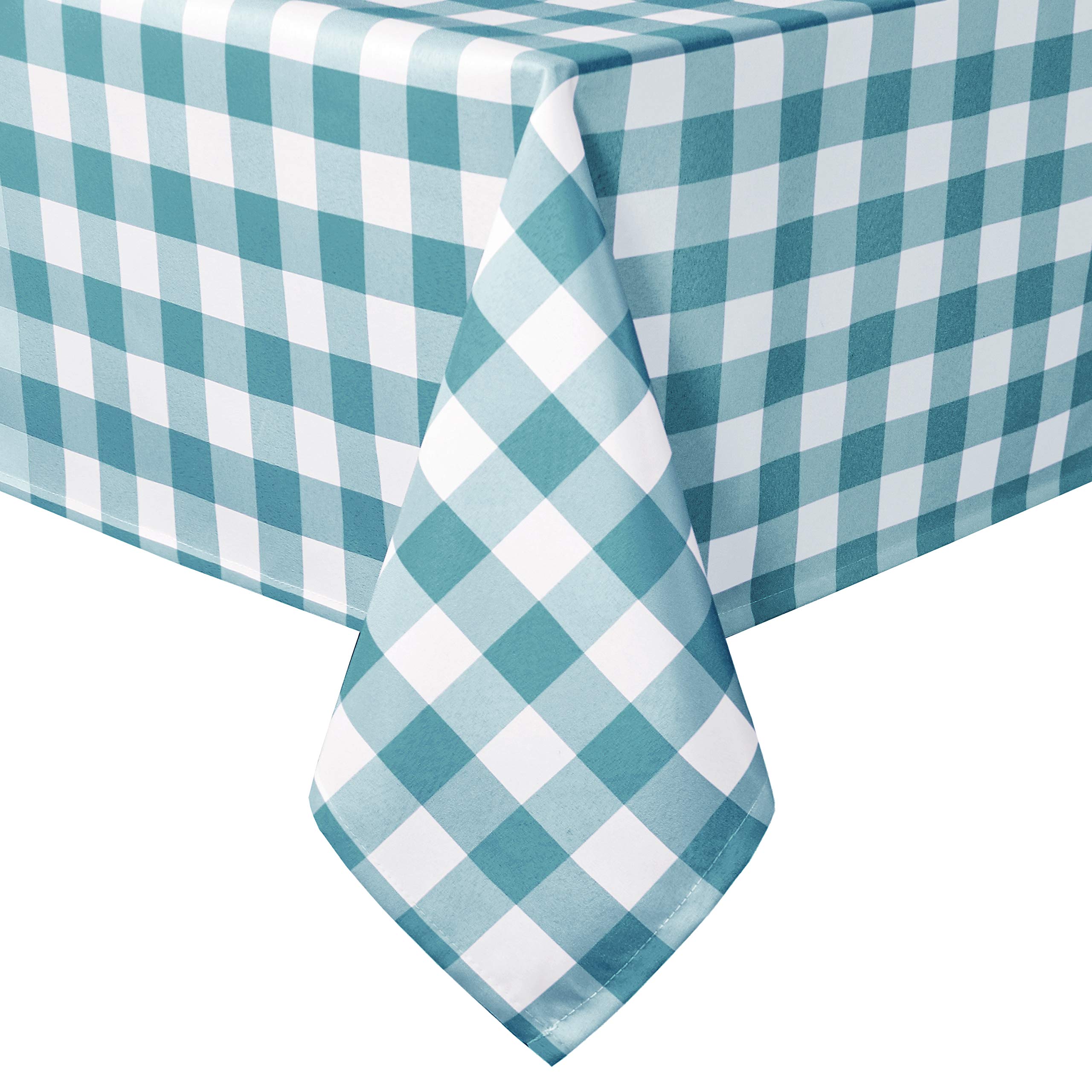 Photo 1 of Hiasan Checkered Tablecloth Rectangle - Waterproof and Wrinkle Resistant Table Cloth for Picnic, Dinner and Party, Washable Polyester Fabric, 54 x 80 Inch, Turquoise and White Gingham Pattern
