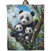 Lugiu Cute Panda Blanket, Lightweight Comfy Lovely Pandas in a Tree with Flower Blankets for Couch Sofa Bedroom, Soft Plush Travel Flannel Throw Blanket Gifts for Adults Kids Women, Home Decor 60×50in