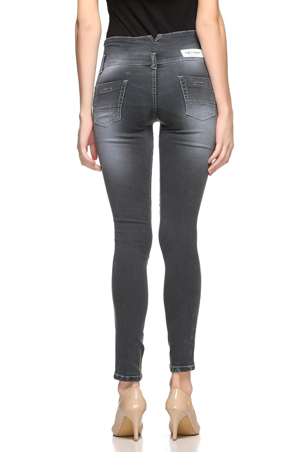 fasnoya women's mid waist 4-buttons skinny fit jeans (dark grey)