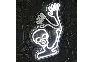 WLHOPE Skull Neon Signs - White LED Skeleton Skull Signs for Wall Decor, Halloween Decor, USB Waving Ghost Neon Light Up Signs for Bedroom, Kid's Room, Bar, Club, Shops, Party Decoration